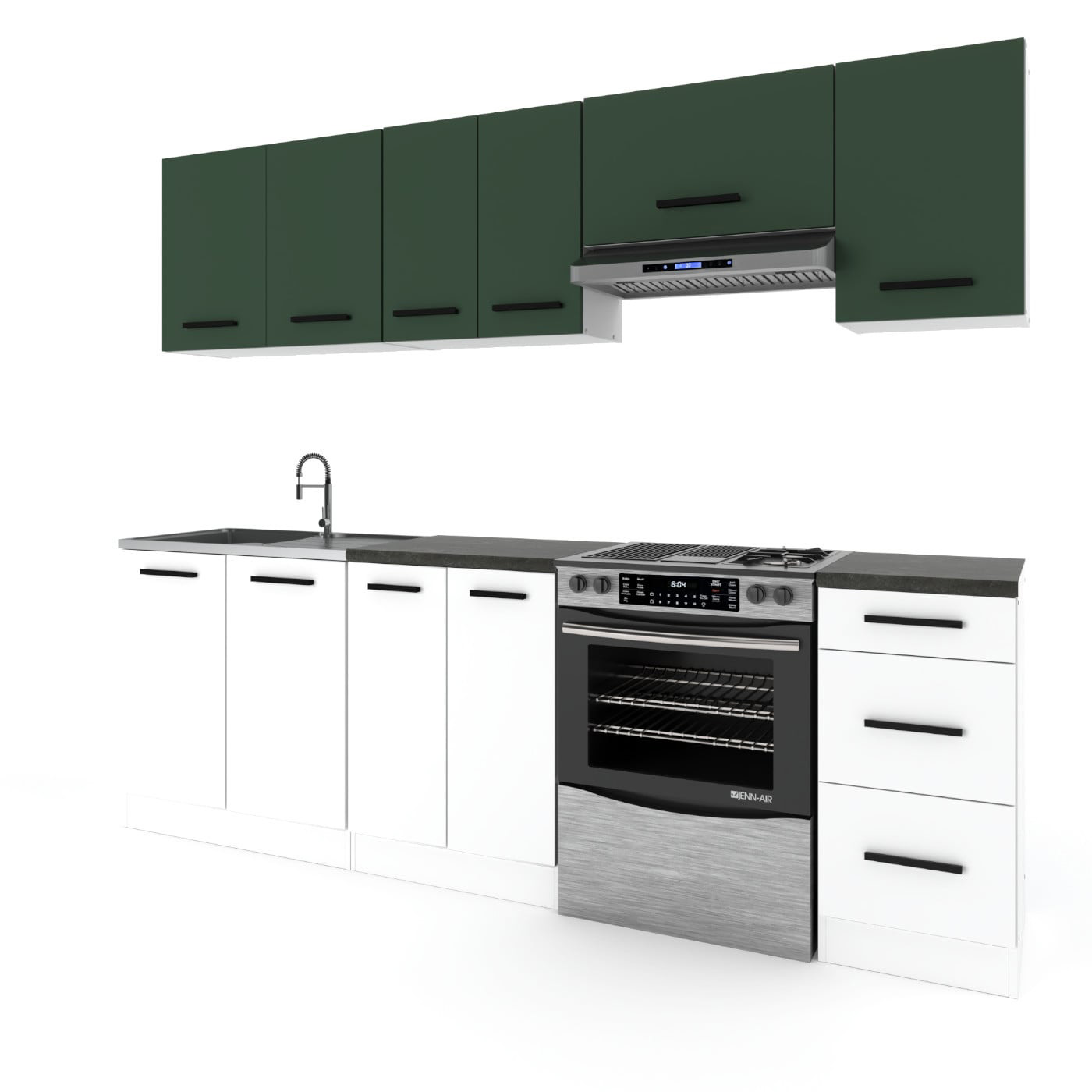 mokka-ziel-biel Zestaw kuchenny Mokka butelkowa zieleń biały mat